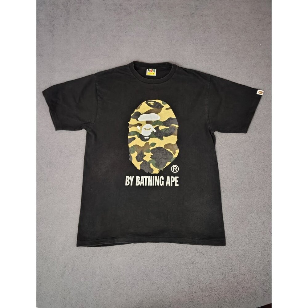 A Bathing Ape Bape T Shirt Sz (XL) Black Green Camo Ape Head Streetwear Y2K